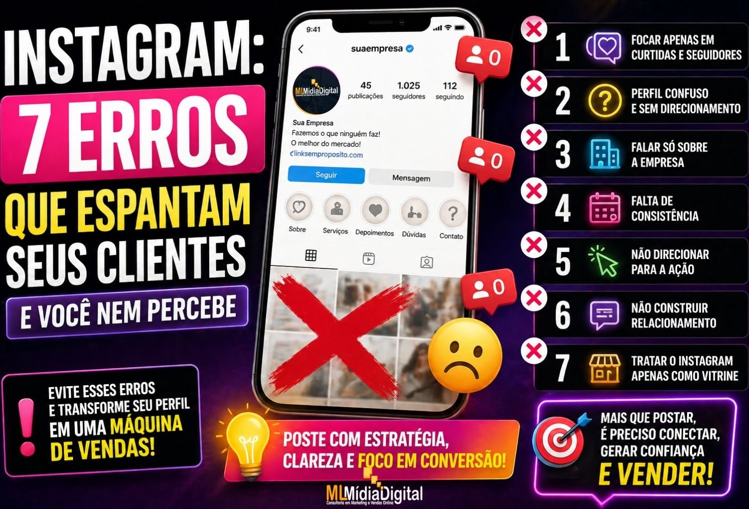 Instagram: 7 erros silenciosos que afastam clientes e travam suas vendas